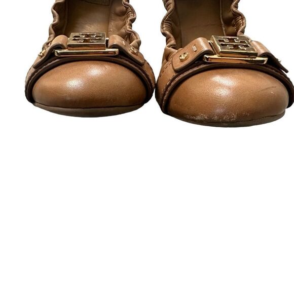 Tory Burch Ambrose flex sole ballet Flats camel tan Leather Scrunch flexible 6.5 - Picture 6 of 10